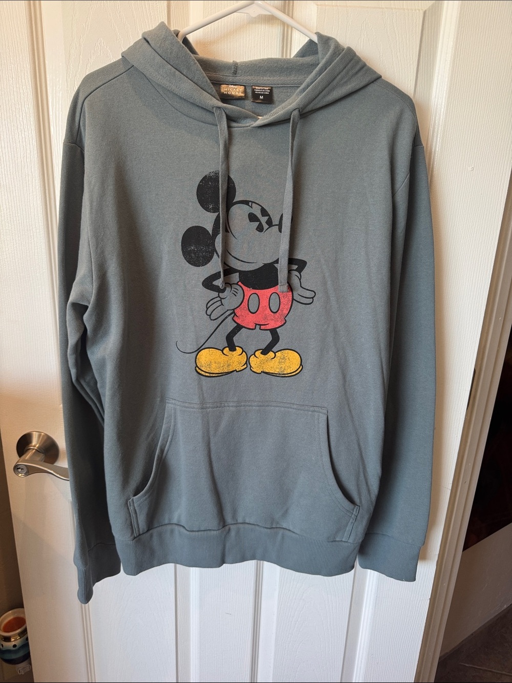 Men's Mickey Graphic Hoodie Sweatshirt - Gray with Red & Yellow Accents